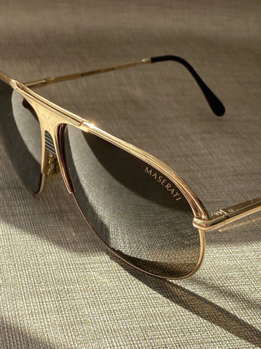 Vintage Maserati 6141 84 Aviator Sunglasses Gold Tone Made in France
